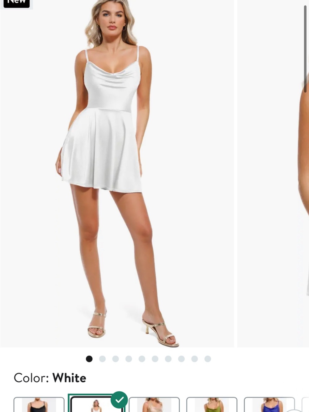 Elegant White Cowl Neck Mini Dress with Spaghetti Straps